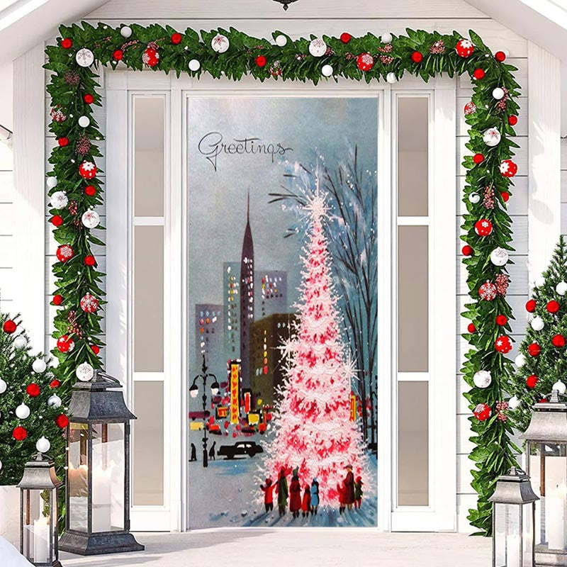 Lofaris City Night View Tree Paint Door Cover For Christmas