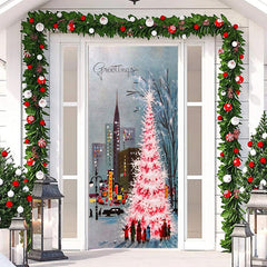 Lofaris City Night View Tree Paint Door Cover For Christmas