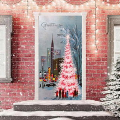 Lofaris City Night View Tree Paint Door Cover For Christmas