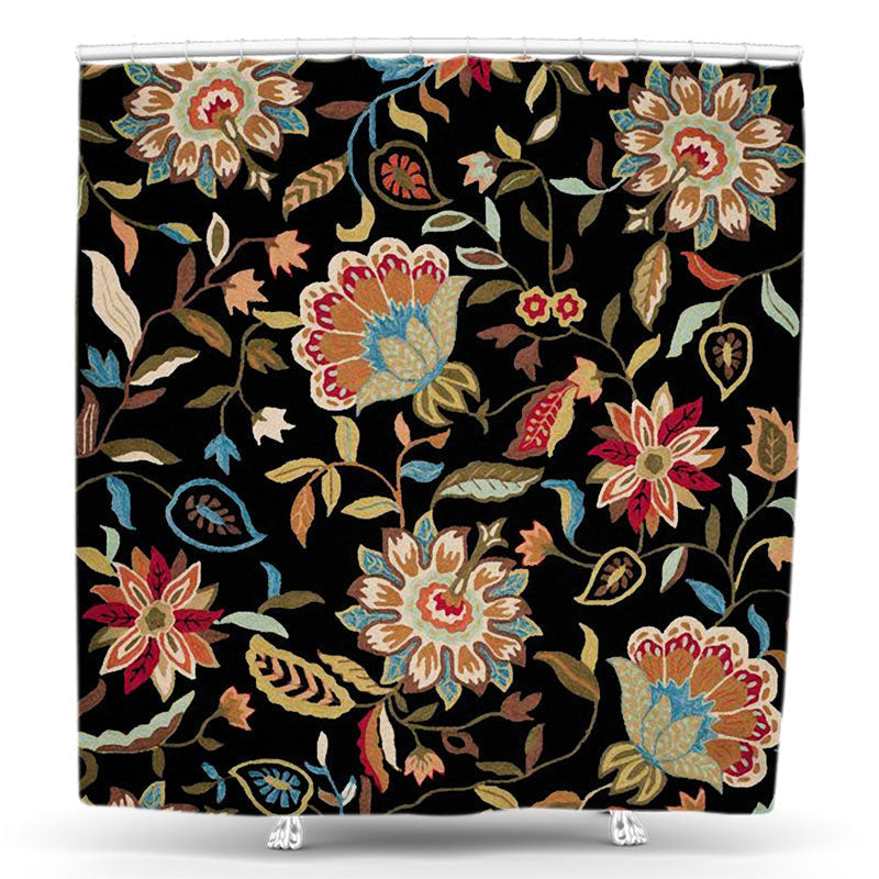 Lofaris Classic Waterclor Leaves Floral Black Shower Curtain