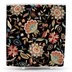 Lofaris Classic Waterclor Leaves Floral Black Shower Curtain