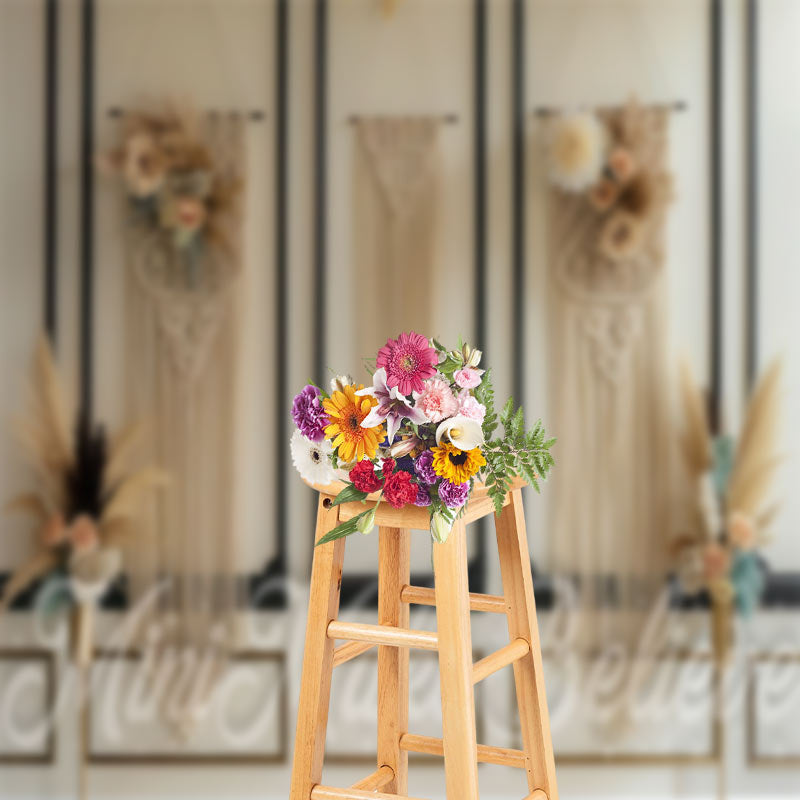 Lofaris Classic White Black Wall Tassel Boho Photo Backdrop