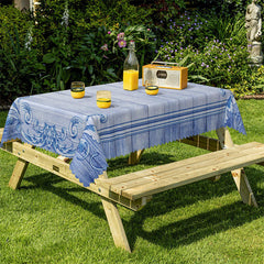 Lofaris Classical Blue Floral Wood Rectangle Tablecloth