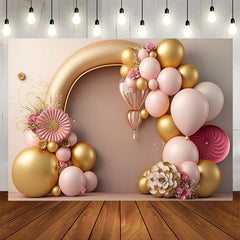 Lofaris Classy Golden Floral Balloons 1st Birthday Backdrop