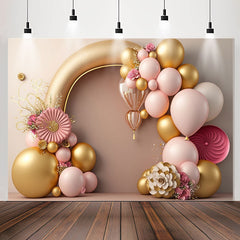 Lofaris Classy Golden Floral Balloons 1st Birthday Backdrop