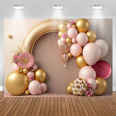 Lofaris Classy Golden Floral Balloons 1st Birthday Backdrop