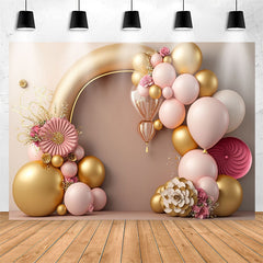Lofaris Classy Golden Floral Balloons 1st Birthday Backdrop