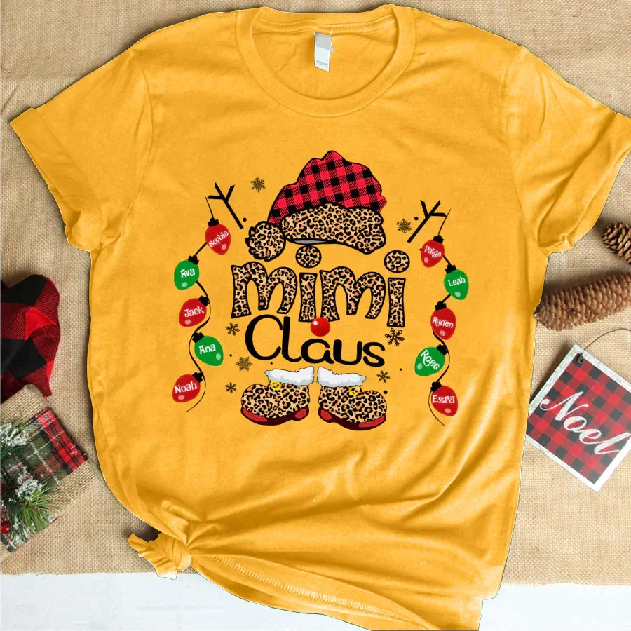 Lofaris Claus Leopard Lights Custom Name Christmas T-Shirt