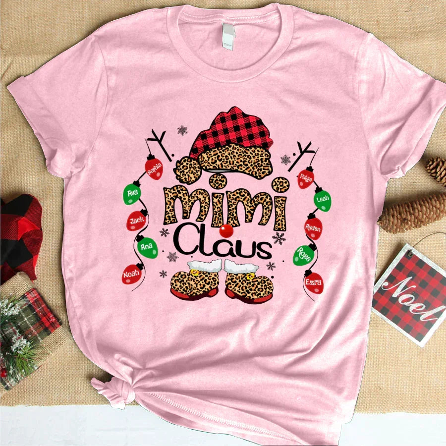 Lofaris Claus Leopard Lights Custom Name Christmas T-Shirt