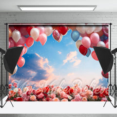 Lofaris Clear Sky Rose Balloon Birthday Cake Smash Backdrop