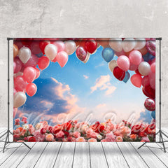 Lofaris Clear Sky Rose Balloon Birthday Cake Smash Backdrop