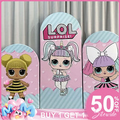 (Ship In 24HR) 3 Pcs Surprise Theme Little Girls Pink Birthday Arch Backdrop Kit