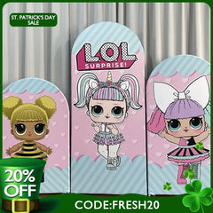 (Ship In 24HR) 3 Pcs Surprise Theme Little Girls Pink Birthday Arch Backdrop Kit