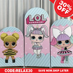 (Ship In 24HR) 3 Pcs Surprise Theme Little Girls Pink Birthday Arch Backdrop Kit