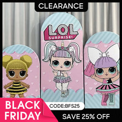 (Ship In 24HR) 3 Pcs Surprise Theme Little Girls Pink Birthday Arch Backdrop Kit