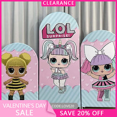 (Ship In 24HR) 3 Pcs Surprise Theme Little Girls Pink Birthday Arch Backdrop Kit