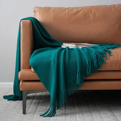 (Ship In 24HR) 50x67inch Emerald Throw Blanket with Tassels for Bed