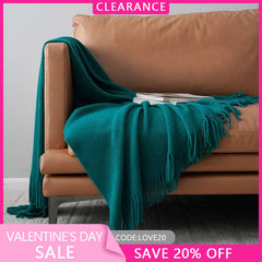 (Ship In 24HR) 50x67inch Emerald Throw Blanket with Tassels for Bed
