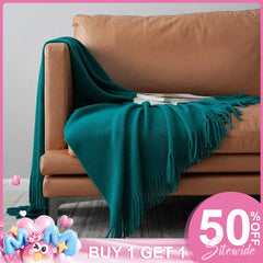 (Ship In 24HR) 50x67inch Emerald Throw Blanket with Tassels for Bed