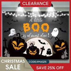 (Ship In 24HR) 7X5FT A Little Boo Is Almost Due Black Halloween Backdrop