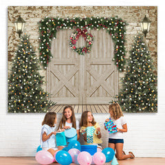 Lofaris Christmas Tree and Wooden Door Party Backdrop