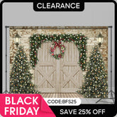 (Ship In 24HR) Christmas Tree and Wooden Door Christmas Party Backdrop