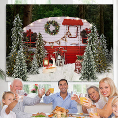 Lofaris Snow Forest Merry Christmas Tree Red Bus Scene Party Backdrop