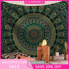 (Ship In 24HR) Dark Green Mandala Trippy Room Decoration Wall Tapestry