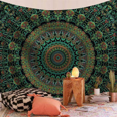 Lofaris (Clearance | Ship In 24HR) Dark Green Mandala Trippy Room Decoration Wall Tapestry