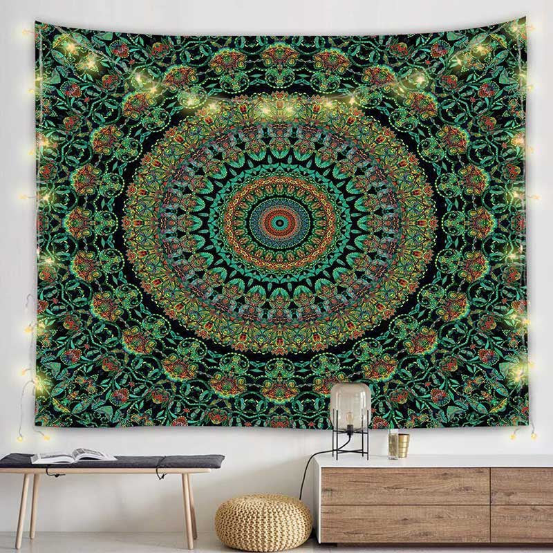 Lofaris (Clearance | Ship In 24HR) Dark Green Mandala Trippy Room Decoration Wall Tapestry