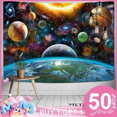 (Ship In 24HR) Galactic Planet Galaxy Trippy 3D Printed Wall Tapestry