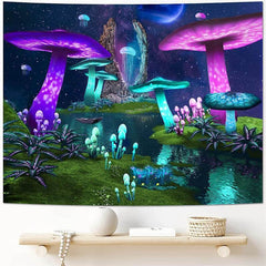 (Ship In 24HR) Light Mushroom Trippy Novelty Lake Galaxy Wall Tapestry