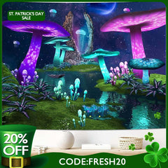 (Ship In 24HR) Light Mushroom Trippy Novelty Lake Galaxy Wall Tapestry