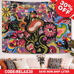 (Ship In 24HR) Psychedelic Flower Eyes Abstract Cartoon Wall Tapestry
