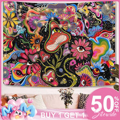 (Ship In 24HR) Psychedelic Flower Eyes Abstract Cartoon Wall Tapestry
