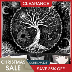(Ship In 24HR) Tree of Life Black And White Moon Galaxy Wall Tapestry