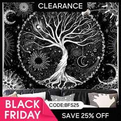 (Ship In 24HR) Tree of Life Black And White Moon Galaxy Wall Tapestry