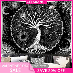 (Ship In 24HR) Tree of Life Black And White Moon Galaxy Wall Tapestry