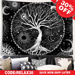(Ship In 24HR) Tree of Life Black And White Moon Galaxy Wall Tapestry