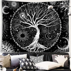 Lofaris (Clearance | Ship In 24HR) Tree of Life Black And White Moon Galaxy Wall Tapestry