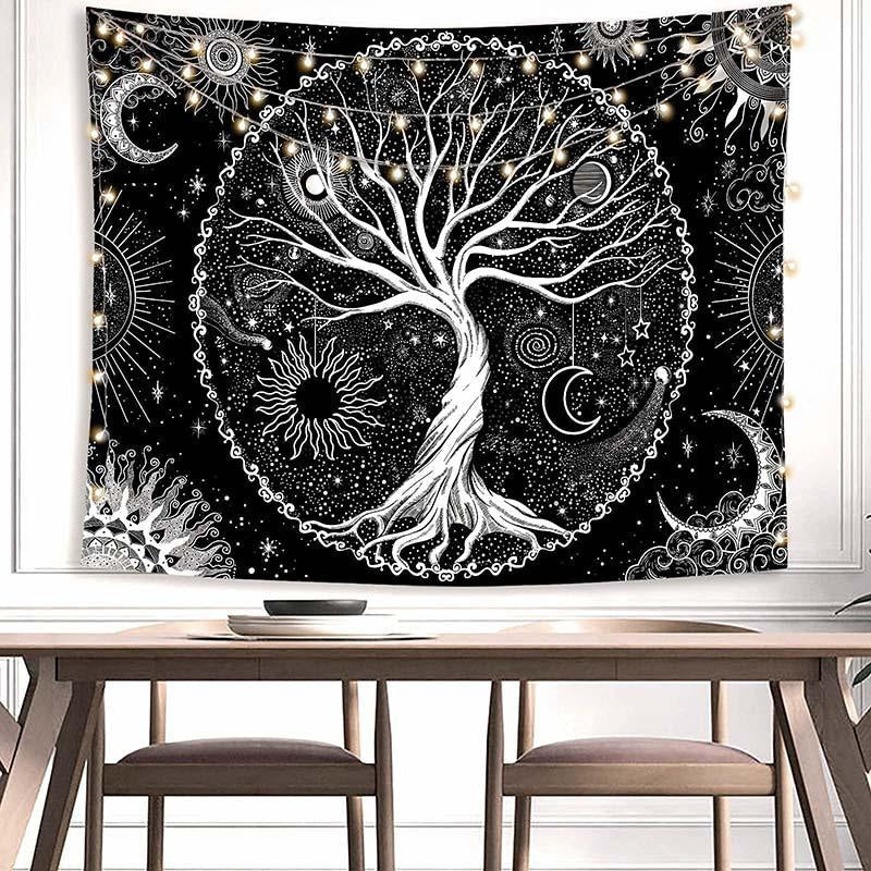 Lofaris (Clearance | Ship In 24HR) Tree of Life Black And White Moon Galaxy Wall Tapestry