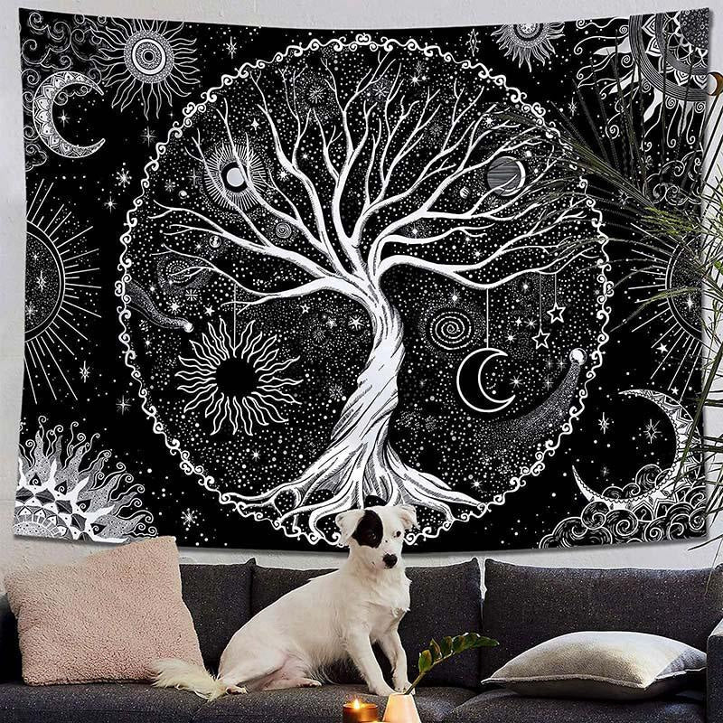 Lofaris (Clearance | Ship In 24HR) Tree of Life Black And White Moon Galaxy Wall Tapestry