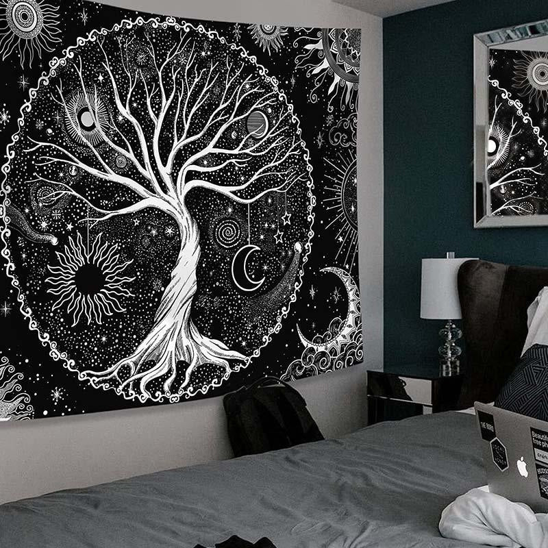 Lofaris (Clearance | Ship In 24HR) Tree of Life Black And White Moon Galaxy Wall Tapestry
