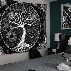 Lofaris (Clearance | Ship In 24HR) Tree of Life Black And White Moon Galaxy Wall Tapestry