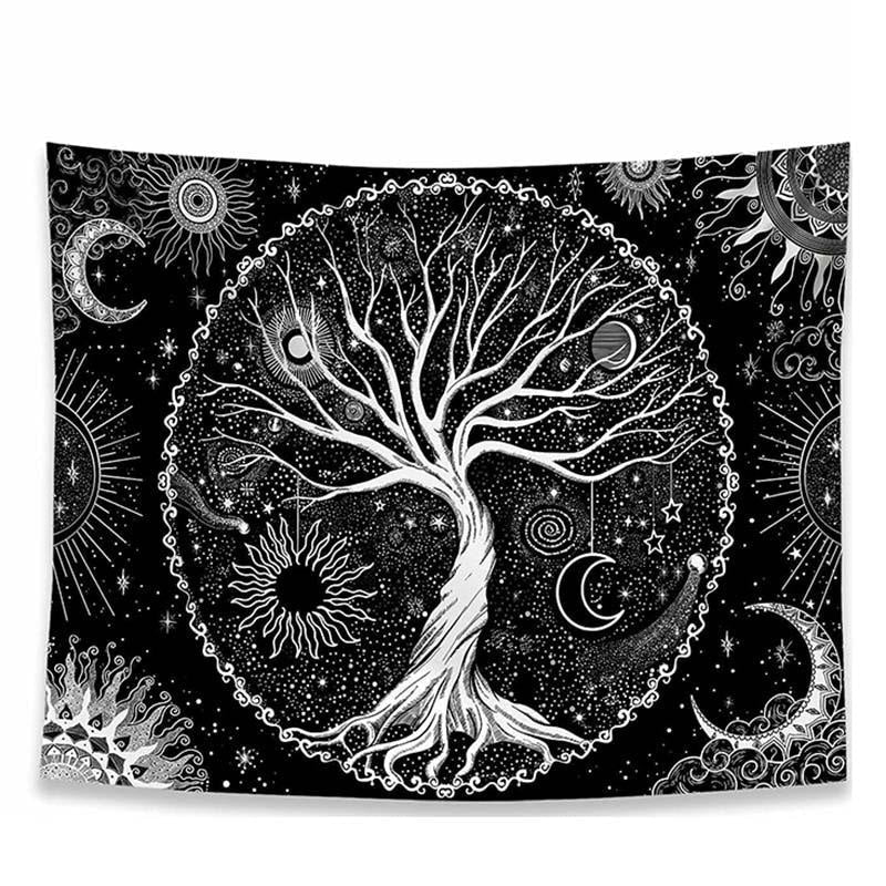 Lofaris (Clearance | Ship In 24HR) Tree of Life Black And White Moon Galaxy Wall Tapestry