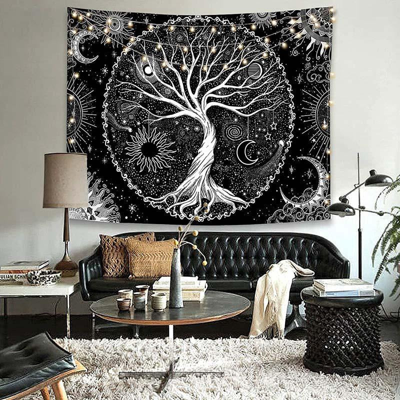 Lofaris (Clearance | Ship In 24HR) Tree of Life Black And White Moon Galaxy Wall Tapestry