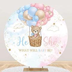 Lofaris Clould Hot Balloon Bear Round Gender Reveal Backdrop