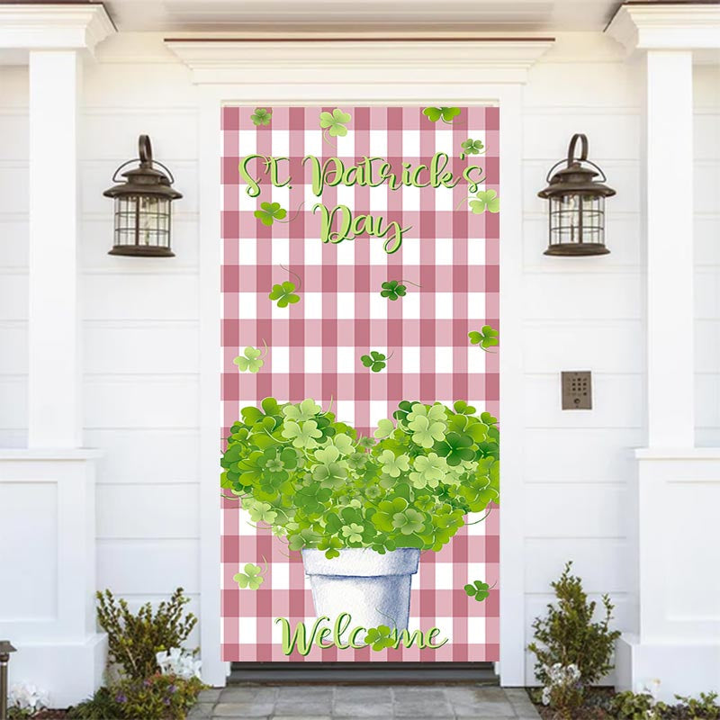 Lofaris Clover Heart Vase Plaid St. Patrick¡¯S Day Door Cover