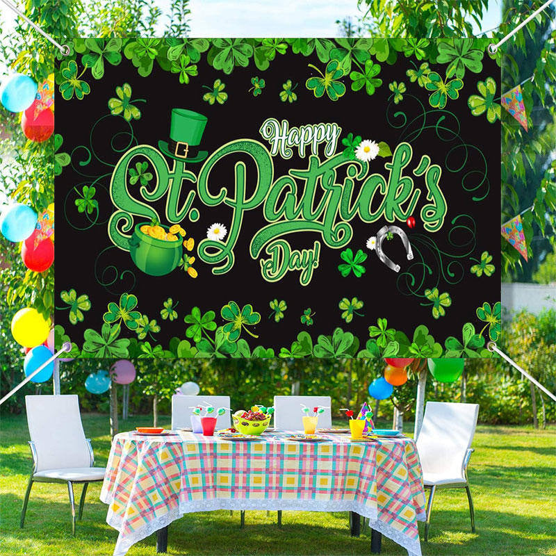 Lofaris Clovers Border Black Happy St Patricks Day Backdrop