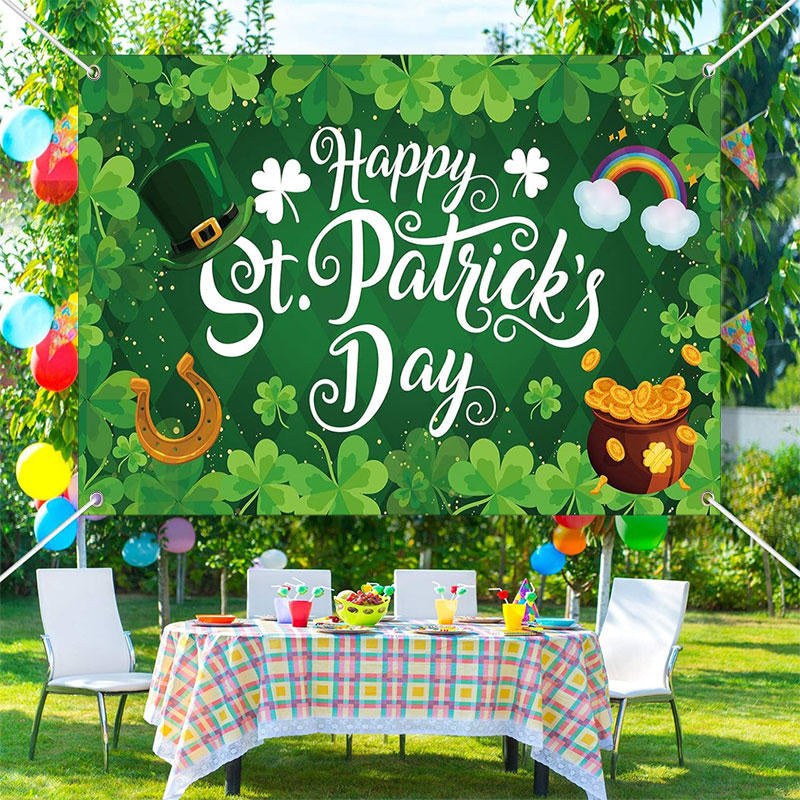 Lofaris Clovers Rhombus Green Happy St Patricks Day Backdrop